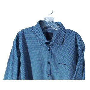 Men's Nicole Miller Blue Micro Check Button-Up Shirt XXL Long Sleeve Made In Vie